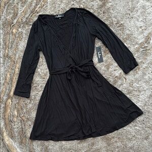 Lulu’s All At Once Black Three-Quarter Sleeve Wrap Mini Dress Large